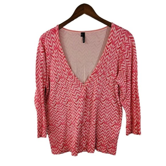 Maurices Cardigan Sweater size XL Sweatshirt 3/4 sleeve zigzag pink lightweight - Picture 1 of 5